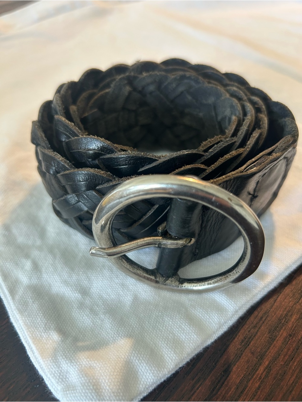 Black Braided and Brown Leather Belts with Silver Round Buckle (2)